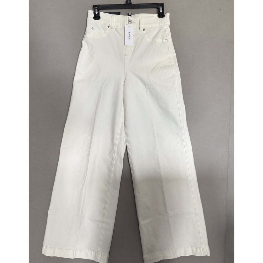SPANX Wide Leg Jeans Small x 32 Petite Ivory Women’s High Waisted Stretch NWT